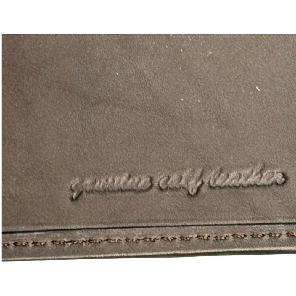United States Navy Trifold Wallet Brown Genuine Calf Leather Embossed USN Logo